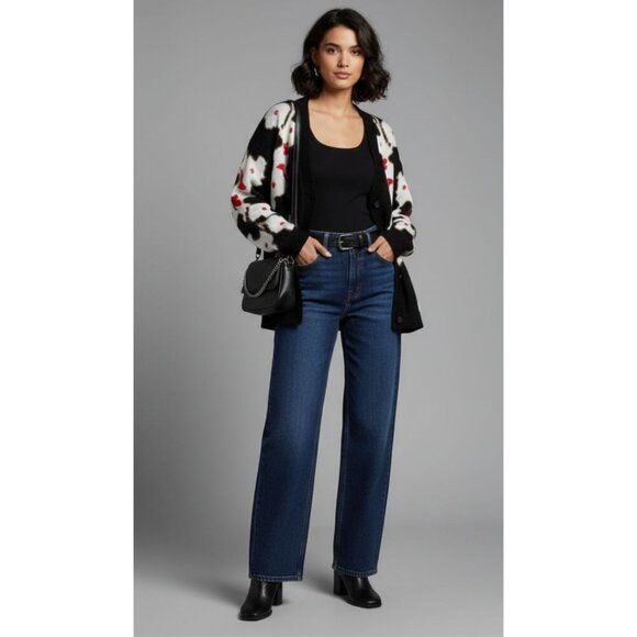 Cynthia Rowley Intrasia Womens Mohair Wool Blend Floral Cardigan Sweater L - Picture 5 of 16